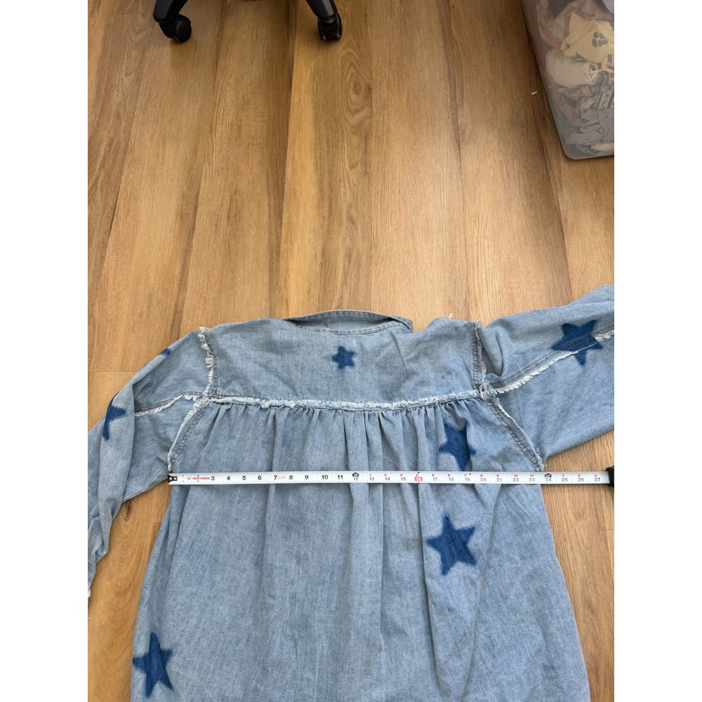 POL Star Patch Raw Hem Denim Shirt Jacket Light Wash Blue Large boho preppy - Picture 7 of 8